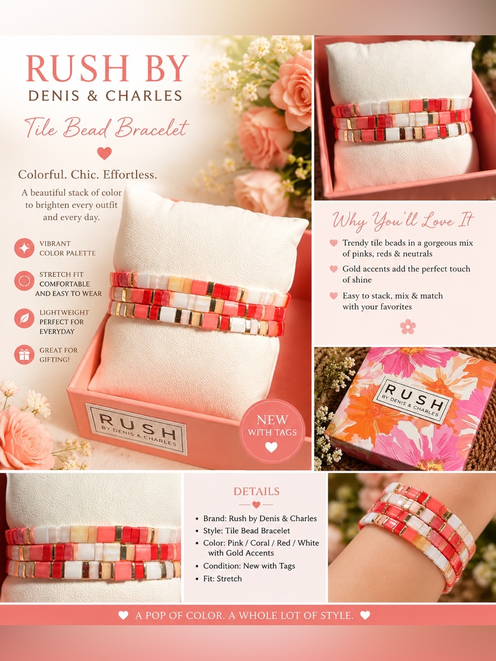 Japanese Miyuki Tila glass bead stretch bracelets by Denis & Charles NIB